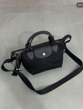 Longchamp Black Small Crossbody Tote with Leather Flap